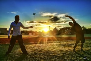 Dave and Tyler Stretching it out early.