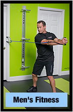 man finishing a resistance band exercise
